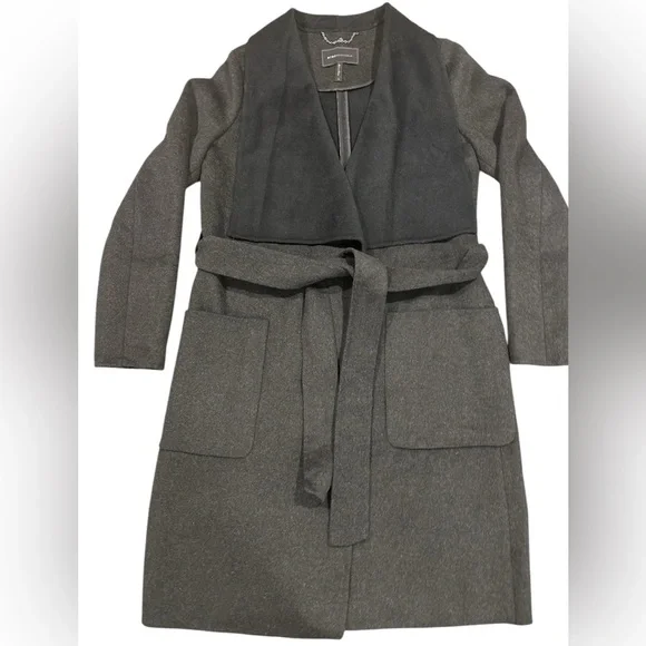BCBG MAXAZRIA Scarlet Long Wool Wrap Black and Heather Grey Coat Women’s Small - Picture 2 of 4